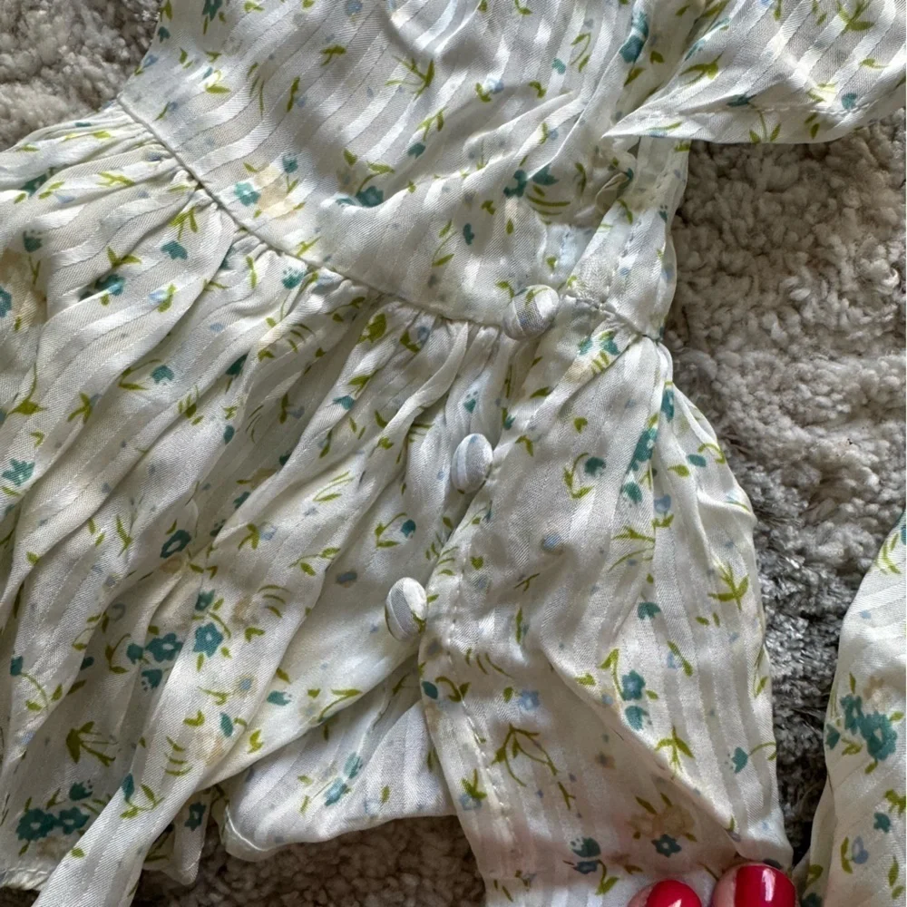 Free People Sweetest Thing Mini Dress sweet floral cream blue ruffle 8 new